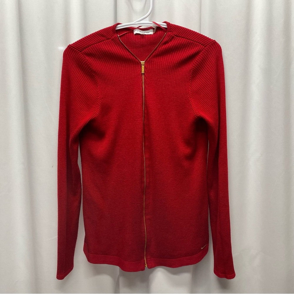 Y2K retro Womens sweater cardigan size small red gold preppy quiet luxury